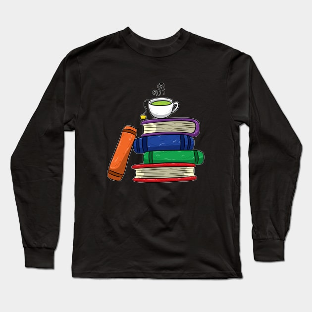 Book Lovers Books and Tea Colorful Long Sleeve T-Shirt by screamingfool